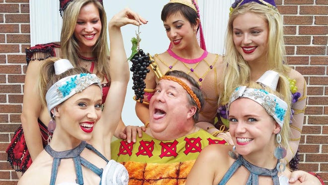 From top left, Katie Mitchell, Ashley Marinelli, McCallah Moriarty, Becca Andrews, Rowan Joseph and Summerisa Bell Stevens of Totem Pole Playhouse’s performance of A Funny Thing Happened on the Way to the Forum. The show runs through Aug. 14
