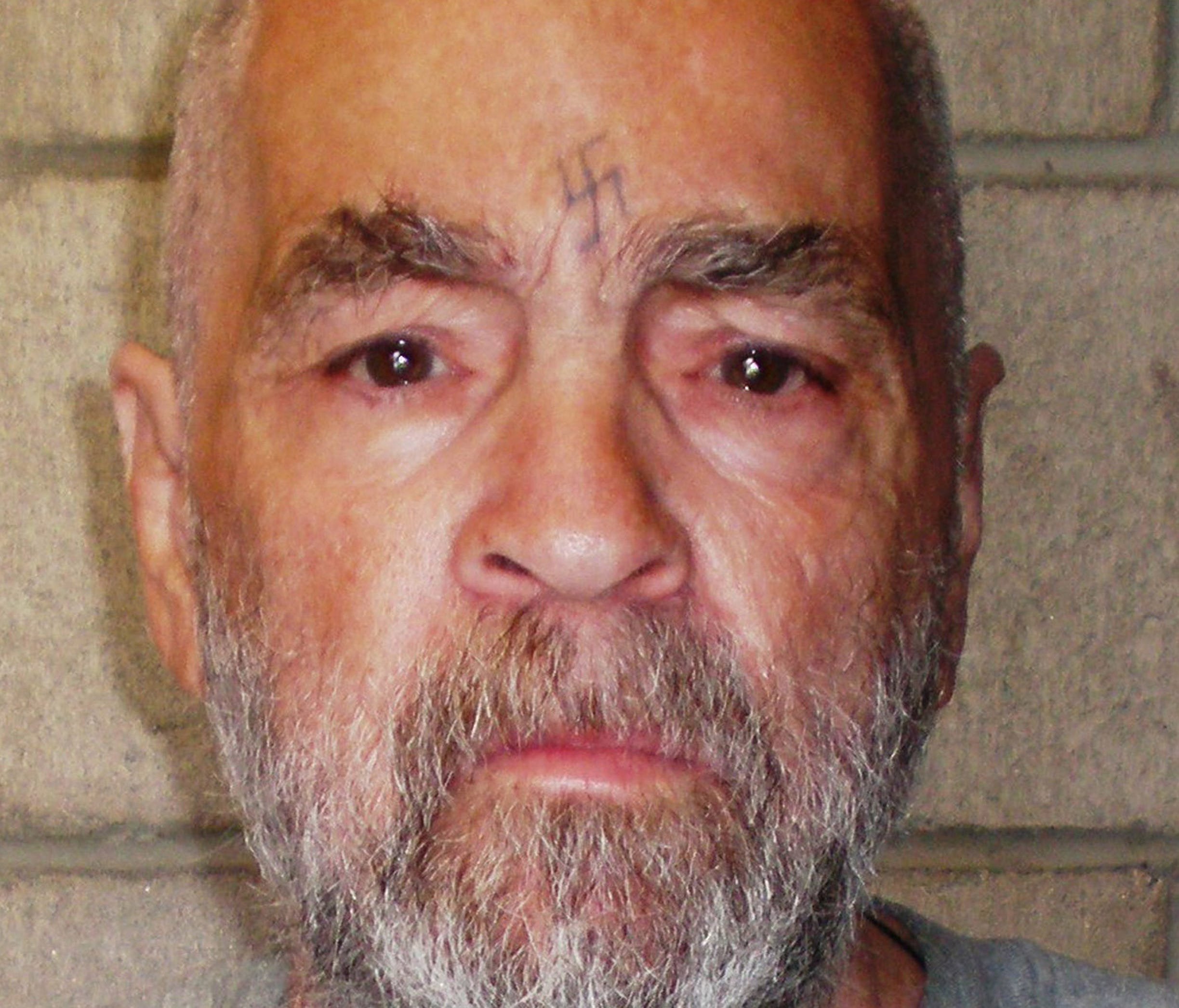 CORCORAN STATE PRISON - MARCH 18:  In this handout photo from the California Department of Corrections and Rehabilitation, Charles Manson, 74, poses for a photo on March 18, 2009 at Corcoran State Prison, California.