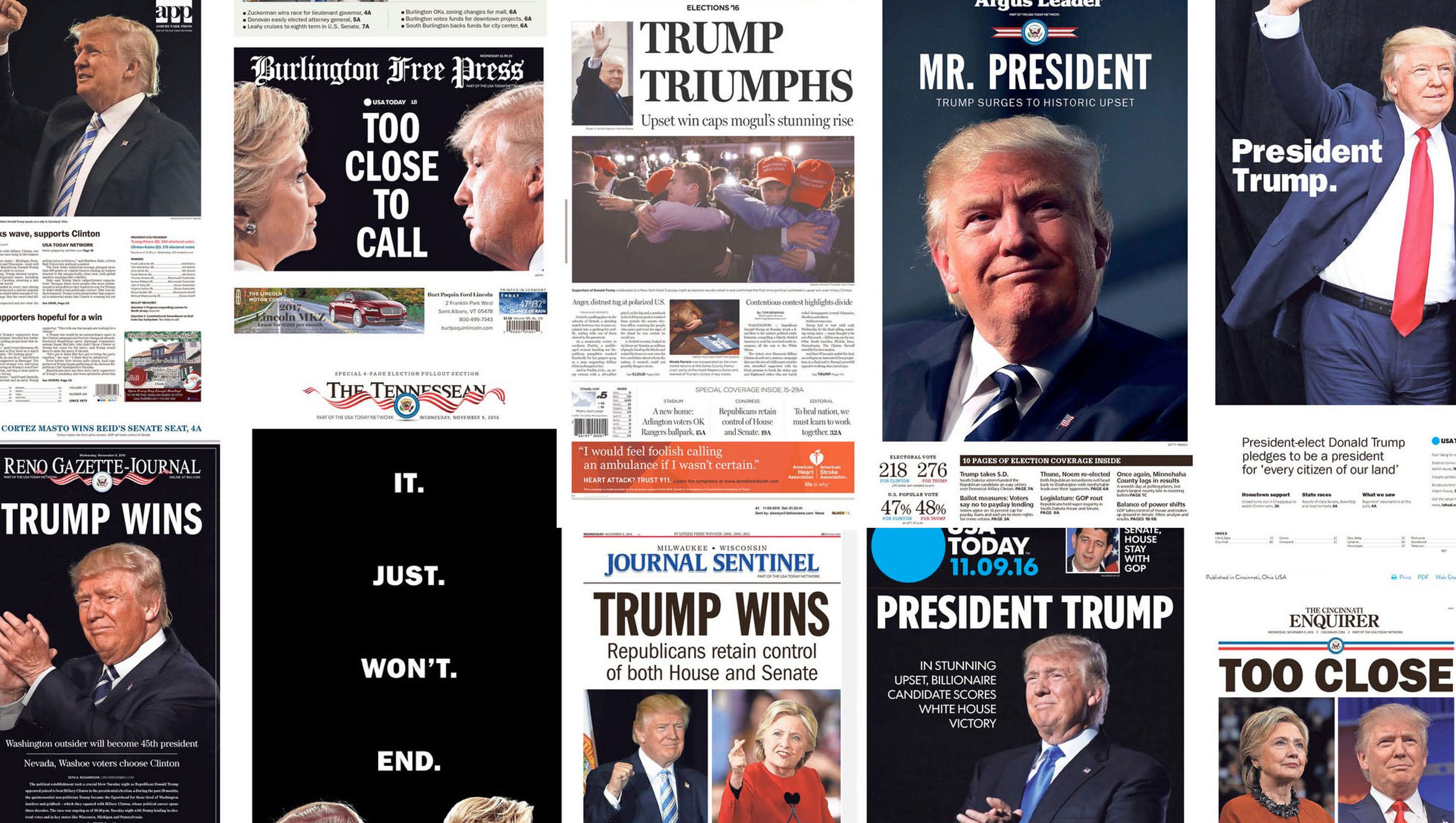 Newspaper front pages President elect Donald Trump