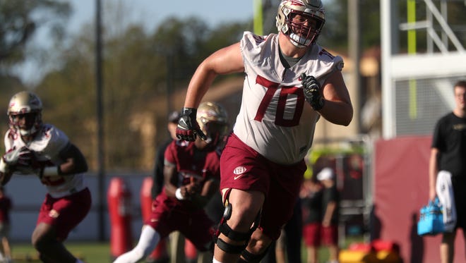 FSU’s Cole Minshew trains during spring practice at the Al Dunlap Training Facility on Wednesday, March 21, 2018. 