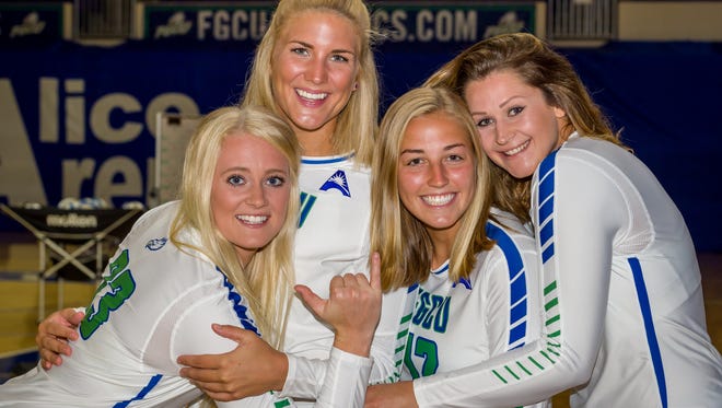 FGCU seniors, from left, Leigh Pudwill, Marlene Moeller, Caroline Jordan and Marina Adami will lead a talented roster with nine underclassmen.