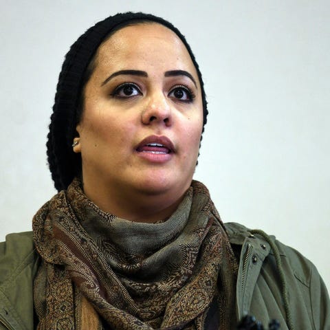 Gazella Bensreiti speaks during a news conference 