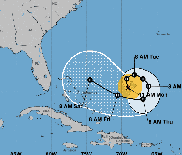 The unusual forecast track for Hurricane Jose shows it doing a loop in the western Atlantic Ocean over the next several days.