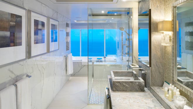 The biggest suites on Crystal Symphony feature bathrooms with tubs overlooking the ocean.