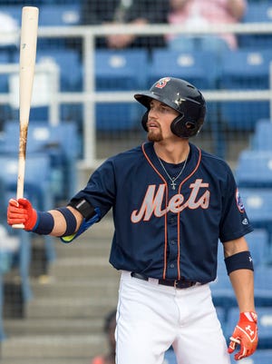 Mets outfield prospect Brandon Nimmo batting for the Binghamton Mets at NYSEG Stadium on June 25, 2015.