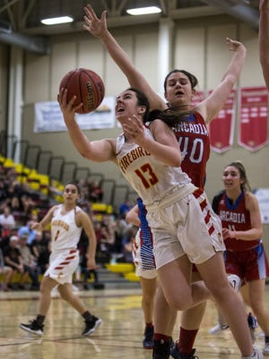 Chaparral's Maddie Vick attempts a layup against Arcadia on Tuesday, Feb. 6, 2018 at Chaparral High School in Scottsdale, Ariz. Chaparral won, 54-53.