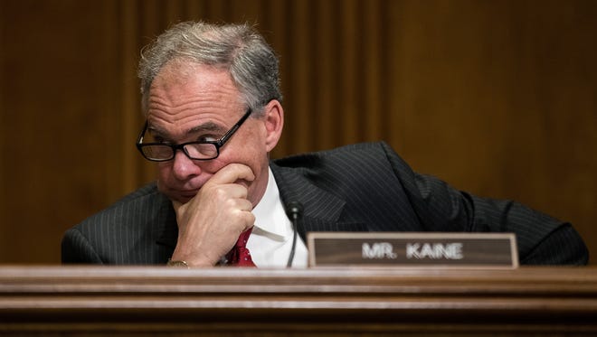 Sen. Tim Kaine, D-Va., listens to testimony during a Senate Foreign Relations Committee hearing on May 26, 2016.