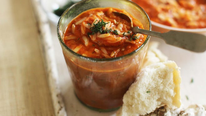 Tomato, orzo and dill soup.
