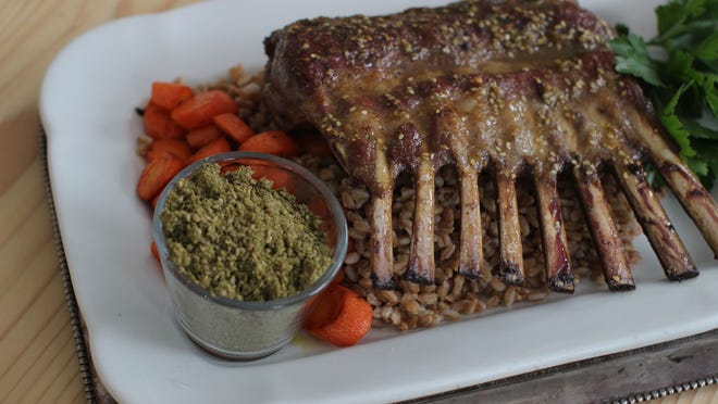 Honey za'atar glazed rack of lamb is a delicous use of the spice blend.