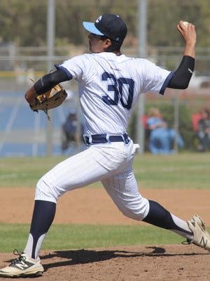 Camarillo High freshman Brian Uribe delivers a pitch during his two-hit shutout of Sierra Canyon in a Division 2 quarterfinal game Friday.