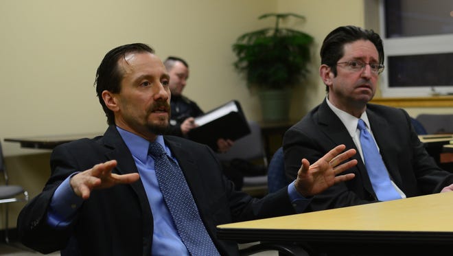 Zen Lounge owner Robert Rapatski, left, in January told Burlington city councilors he intends to work with police to make his club safer. Seated to Rapatski's left is his attorney, Andrew Manitsky.