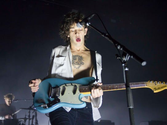 Lead vocals and guitar Matt Healy of The 1975 performs