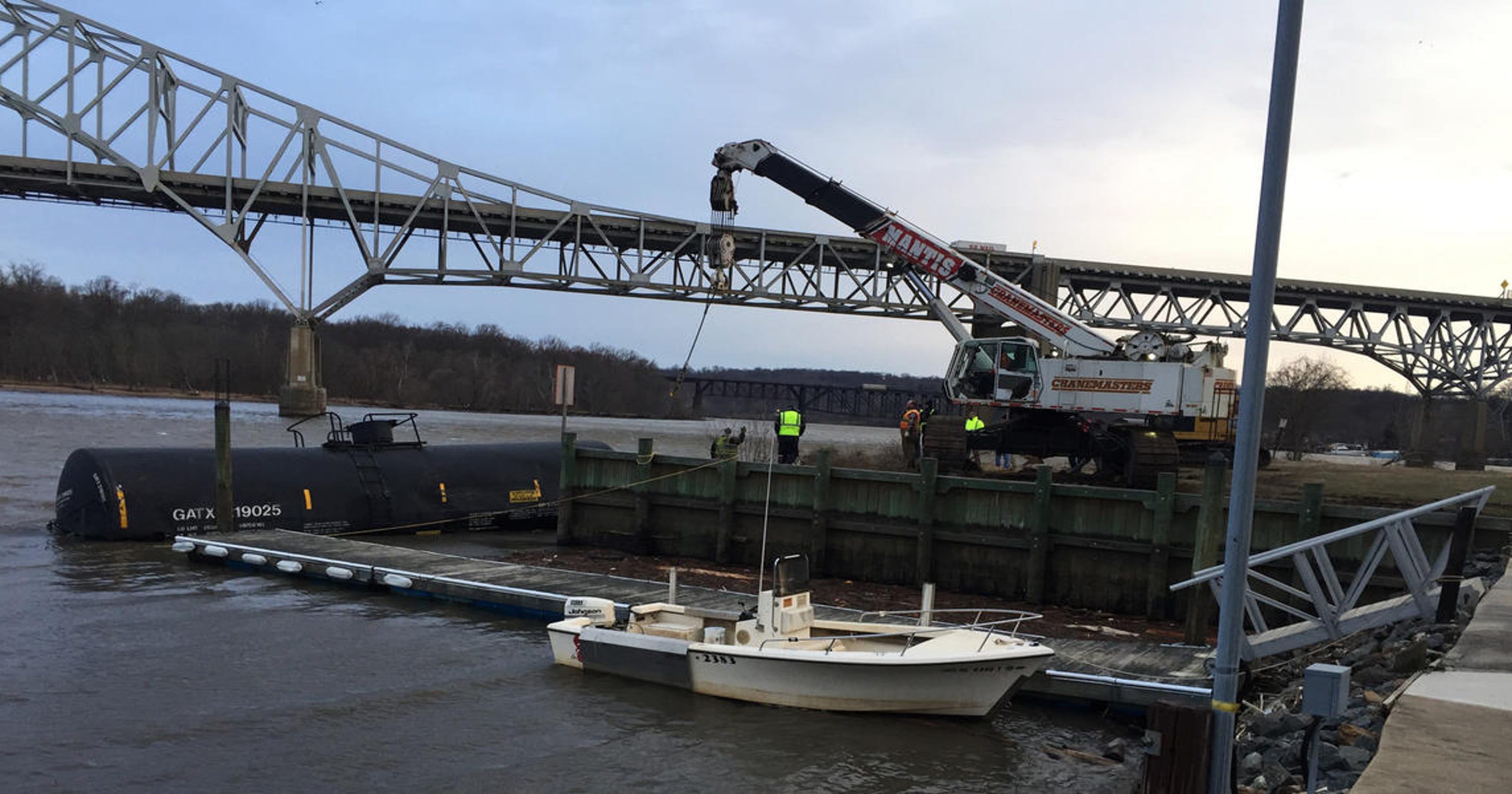 Freight train derails over bridge, plummets into Susquehanna River