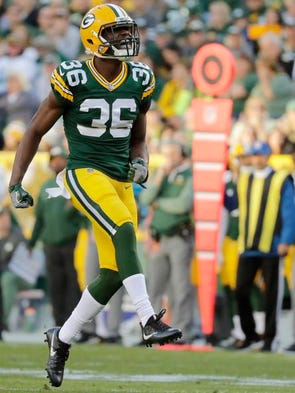 Green Bay Packers cornerback LaDarius Gunter (36) celebrates