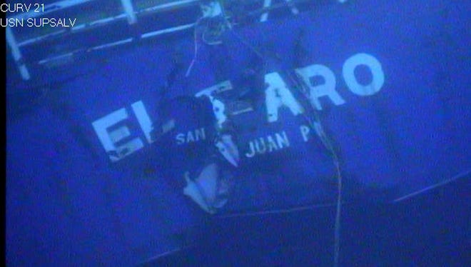 This undated image made from a video released April 26, 2016, by the National Transportation Safety Board shows the stern of the sunken ship El Faro.