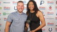 Pat McAfee with Nia Robinson of Carmel, girls volleyball