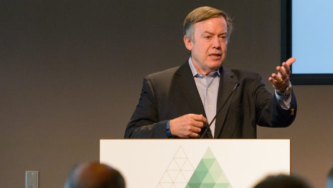 Arizona State University President Michael Crow speaks at the Rework America Announcement on June 24, 2015 at the Cronkite First Amendment Forum in Phoenix.