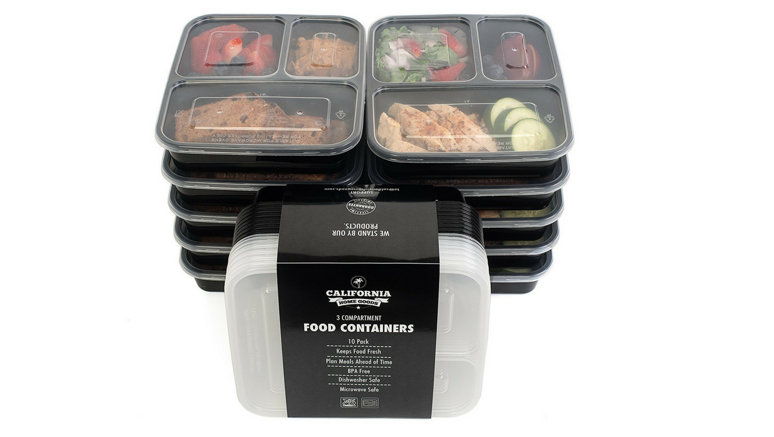 Meal Prep Food Storage Containers Set BPA Free 3 Compartments With Lid 