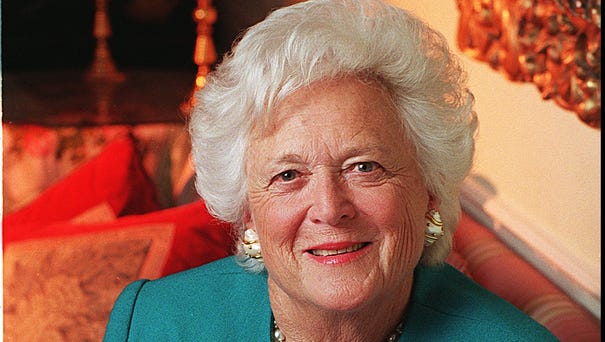 Portrait of former first lady Barbara Bush in...