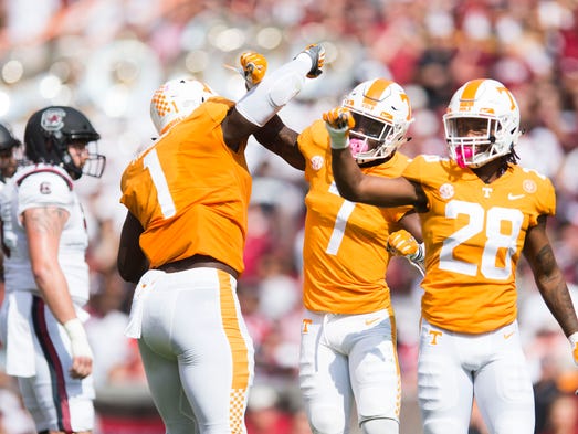 Tennessee defensive back Rashaan Gaulden (7), Tennessee