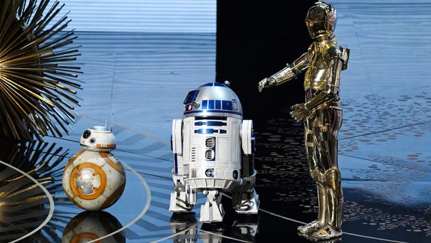 Star Wars droid characters BB8, R2D2 and C3P0...