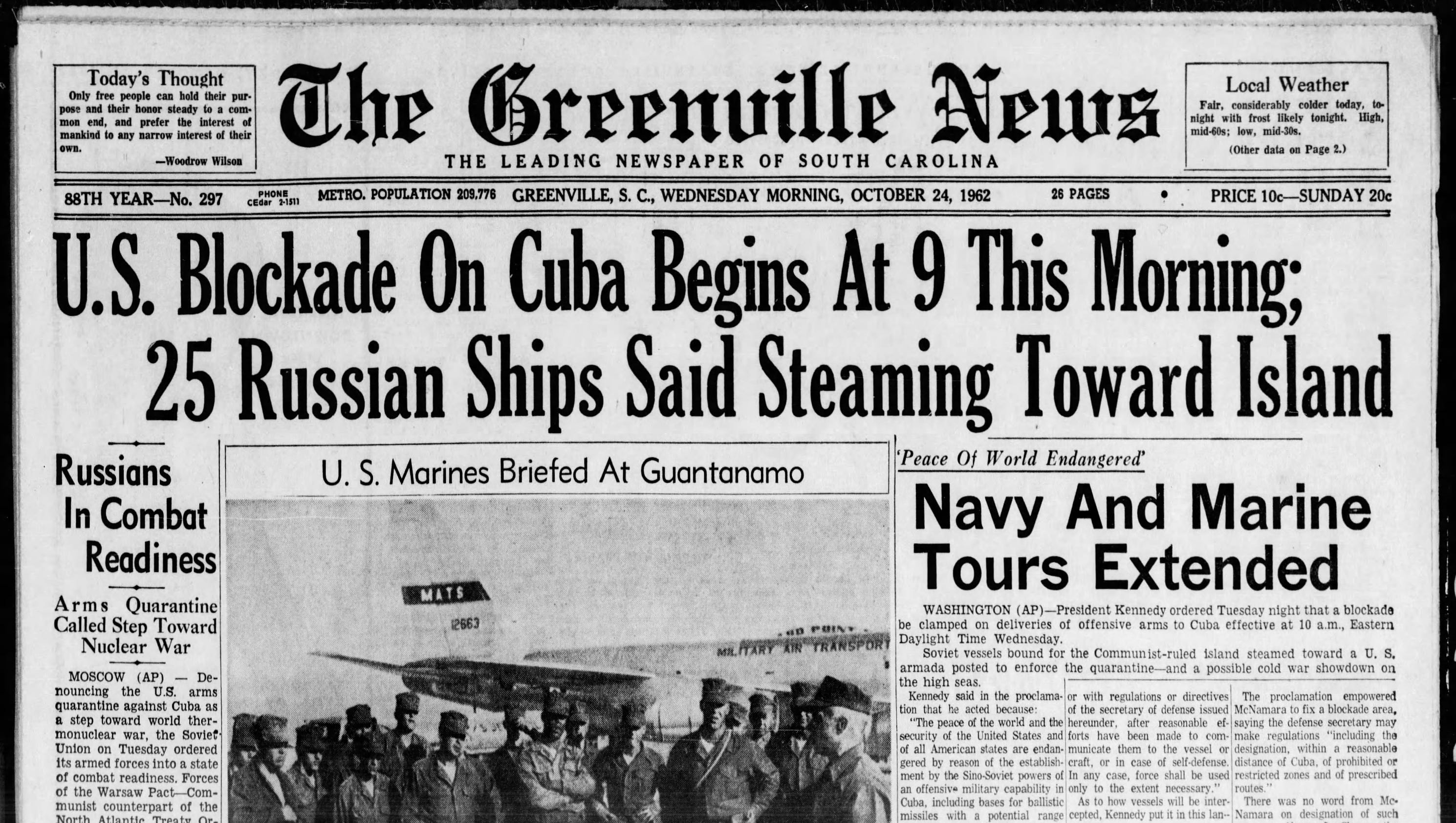 In 1962, United States forms blockade of Cuba