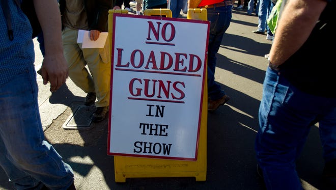Yes, it's a gun show. No, you can't bring in a loaded gun.