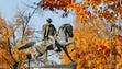 Fall leaves frame the statue of Confederate Maj. Gen.