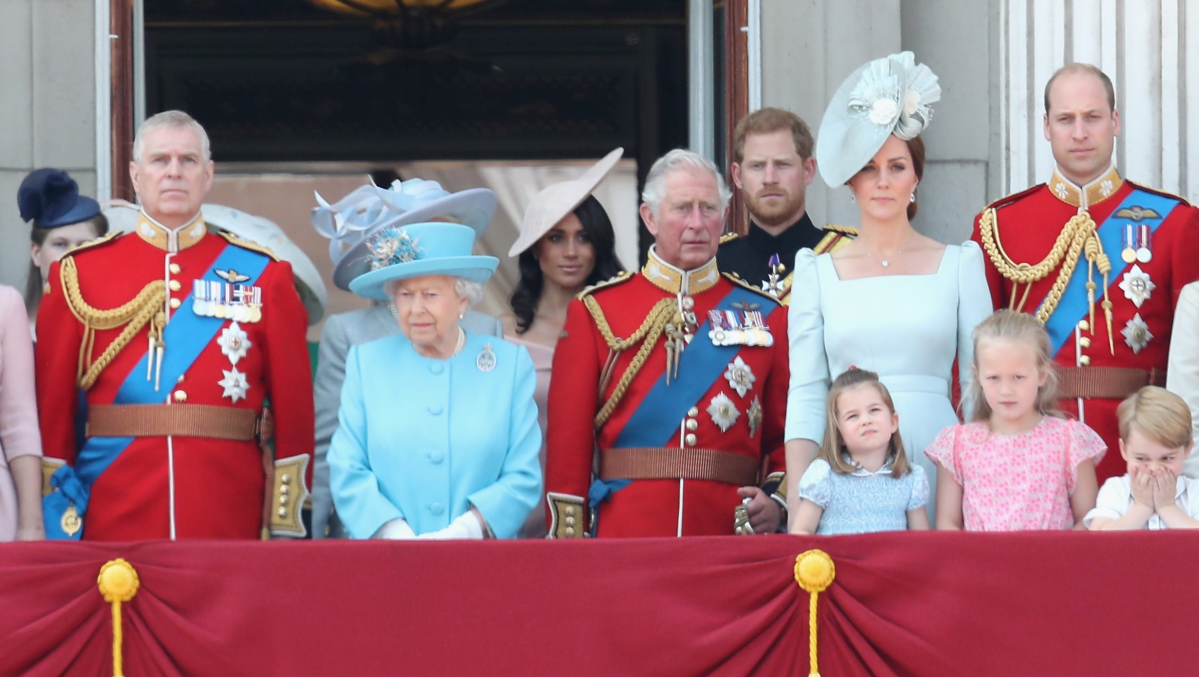At age 3, Princess Charlotte is getting to be an old hand at royal ritual. She joined the entire royal family on the Buckingham Palace balcony for the annual Trooping the Colour parade on June 9, 2018, standing in this picture with her parents, grandfather Prince Charles, great-grandmother Queen Elizabeth II, uncle Prince Harry and his bride, Duchess Meghan, and her young cousin, Savannah Phillips.