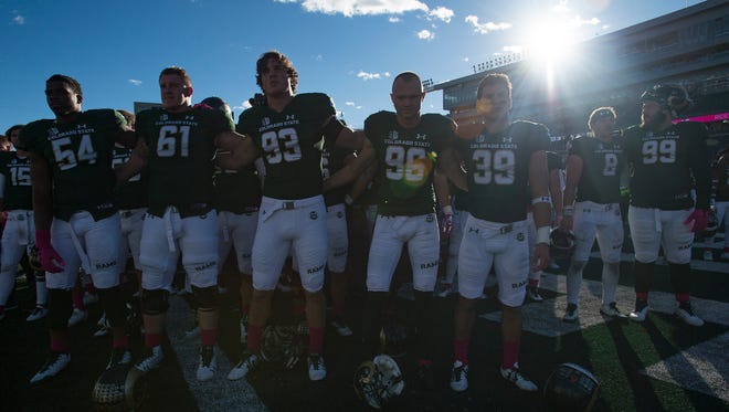 The CSU football team reacts to a 45-28 loss to Air Force at CSU Stadium in Fort Collins, Colorado on Saturday, October 28, 2017. 