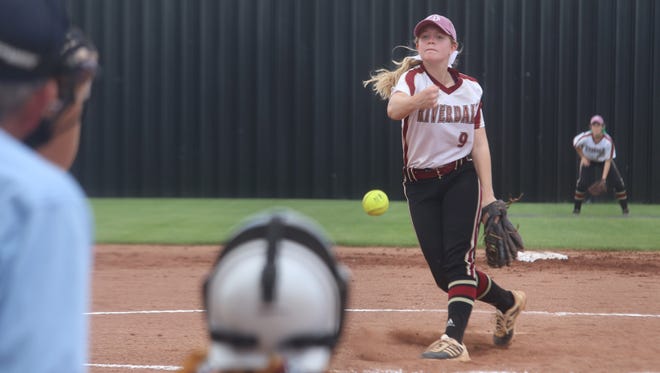 Riverdale's Caroline Faulkner throws a pitch against Oakland on Monday in the District 7-AAA tournament at Smyrna High.