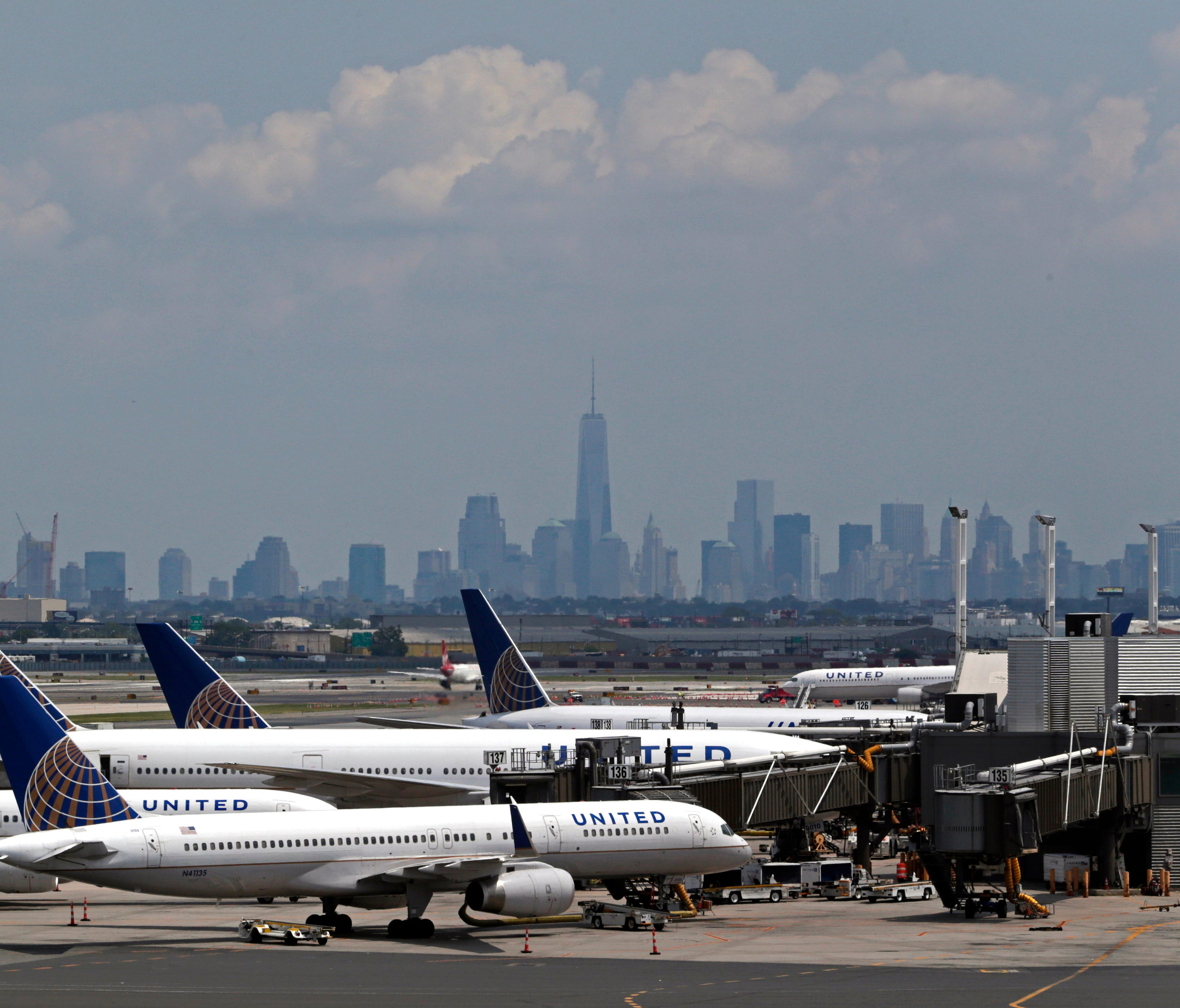 This file photo from July 22, 2014, shows United Airlines jets at Newark Liberty International Airport.