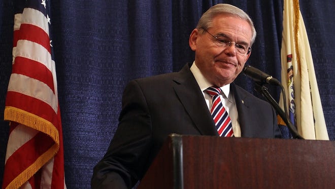 Senator Robert Menendez holds a press conference to address his indictment on corruption charges.