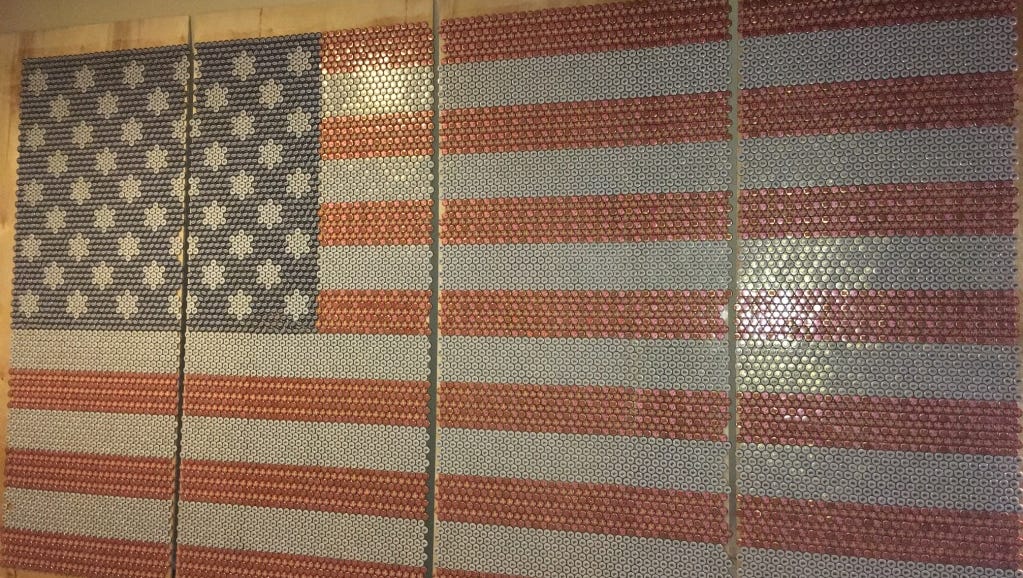 Man Recycles Bottle Caps To Create An 8 Foot Tall American Flag