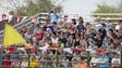 Spectators watch the ostrich races during the 28th