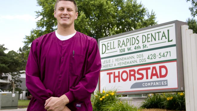 Doctor Austin Vetter stands in front of Heinemann Family Dentistry at 108 W. Fourth St. in Dell Rapids. Vetter’s first day at the practice was June 5.