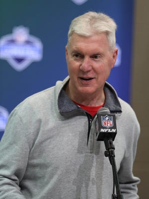 Green Bay Packers general manager Ted Thompson speaks to the media during the 2017 NFL Combine at the Indiana Convention Center.