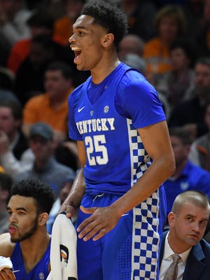 Jan 6, 2018; Knoxville, TN, USA; Kentucky Wildcats forward PJ Washington (25) reacts to a play against the Tennessee Volunteers during the first half at Thompson-Boling Arena. Mandatory Credit: Randy Sartin-USA TODAY Sports