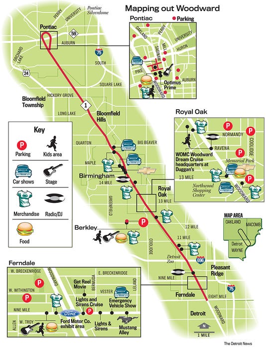 woodward dream cruise map Map Woodward Dream Cruise Locations