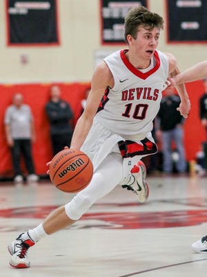 Hunterdon Central's Cole Hanntz (10) moves the ball against Montgomery on Tuesday at Hunterdon Central.