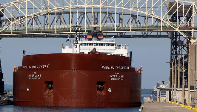The 1,013 foot long Paul R. Tregurtha freighter enters the Soo Locks in Sault Ste. Marie, Mich. on Friday, June 26, 2015.