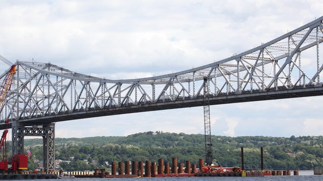 A view of the construction site at the Tappan Zee Bridge in late May.