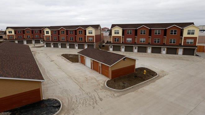 The townhomes at the Bella Terra apartment complex are available for occupancy in the Jordan Creek area in West Des Moines. The complex is nearing completion and is already about half full with residents.