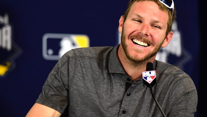 SAN DIEGO, CA - JULY 11:  Chris Sale No. 49 of the Chicago White Sox smiles as he speaks to media as he is introduced as the starting pitcher for the American League during Media Availability for the 87th Annual MLB All-Star game at the Manchester Grand Hyatt on July 11, 2016 in San Diego, California.  (Photo by Harry How/Getty Images)