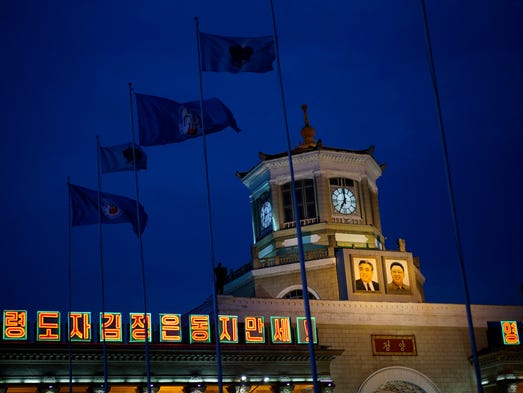 Pyongyang Station is shown in late evening April 12th