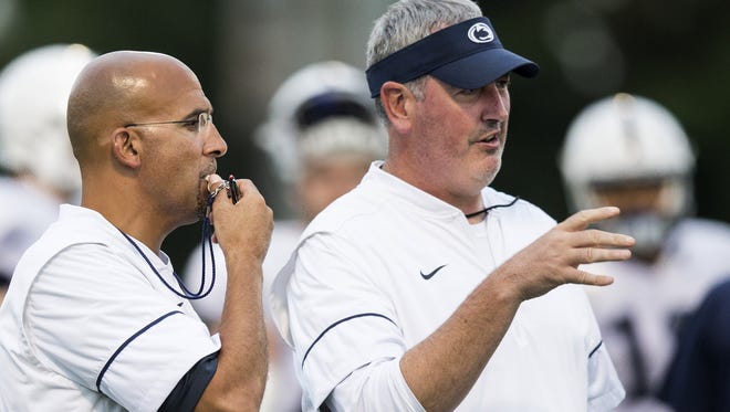 Joe Moorhead, right, helped transform James Franklin's offense almost overnight. Who will Franklin choose to replace him as he appears headed to be Mississippi State's new head coach? The first man to look at is Penn State assistant Ricky Rahne.