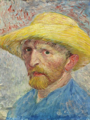"self portrait," By Vincent van Gogh (1887) at the Detroit Institute of Arts. Oil on artist board mounted on wood panel.