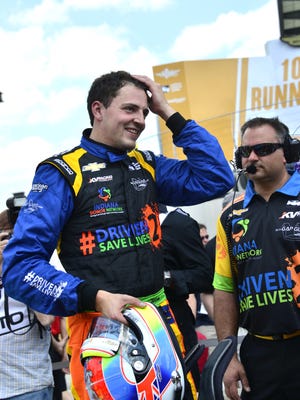 Stefan Wilson after qualifying during Armed Forces Pole Day for the Indianapolis 500 at the Indianapolis Motor Speedway, Sunday, May 22nd, 2016