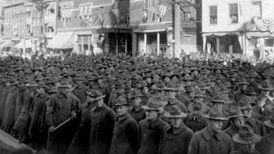 A tribute to Camp Sherman soldiers, shown here on North Paint Street in 1917, has been part of past Veterans Day activities at Hopewell Culture National Historical Park. Photo submitted from the Ross County Historical Society