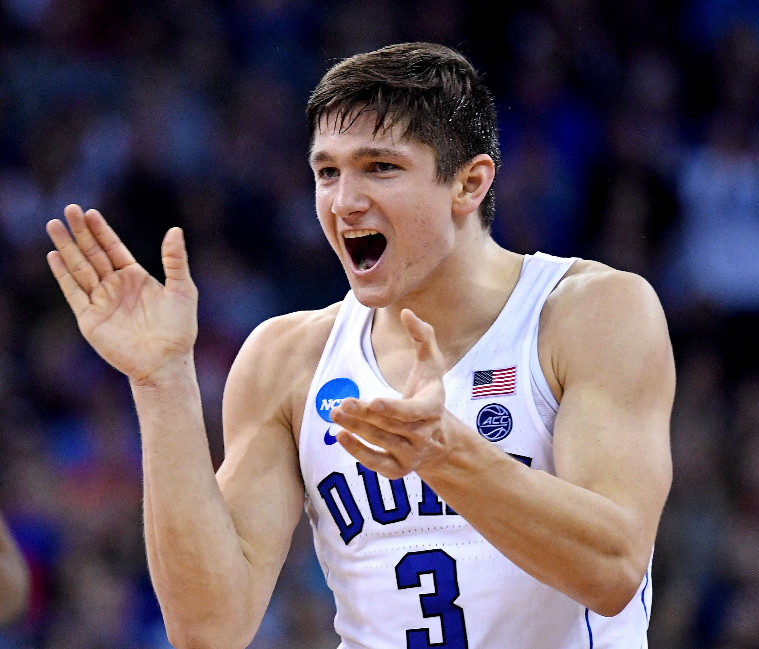 Duke guard Grayson Allen (3) reacts during the first half of the Blue Devils' Sweet 16 game against Syracuse.